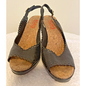 MICHAEL KORS Womens BLACK Leather Cork HEELS Sexy SANDALS Shoes Size 7M